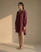 Maroon Linen Shirt Dress