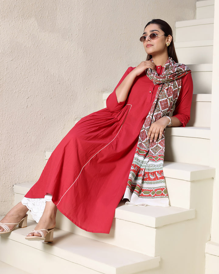 PINK A-LINE KURTA - DUPATTA SET