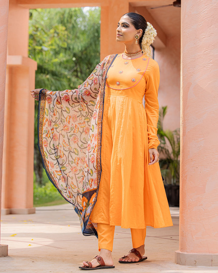 Orange & Green Kalamkari Suit Set