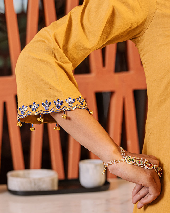 Mustard Mirror A-line Kurta Set