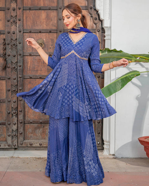 Blue Sharara Suit For Women Indian Pakistani Sharara Readymade Stitched  Suits | eBay