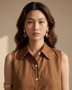 Brown Sleeveless Linen Shirt