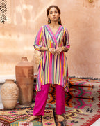 Pink Blossom & Stripes Kurta Set