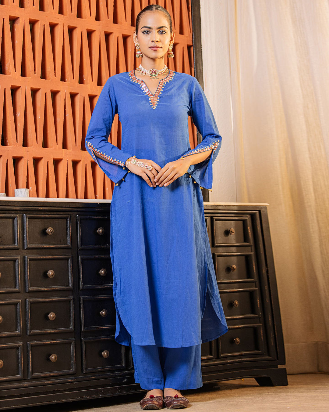 Royal Blue Mirror Work Kurta Set