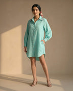 Skyline Blue  Linen Shirt Dress