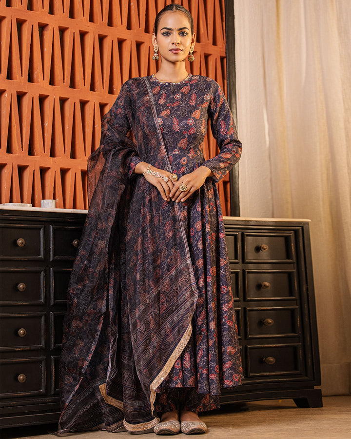 Charcoal Blue Kalamkari Suit Set