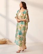 Off White Foliage Print Kaftan Set