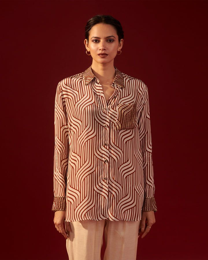 Brown Abstract Stripe Shirt