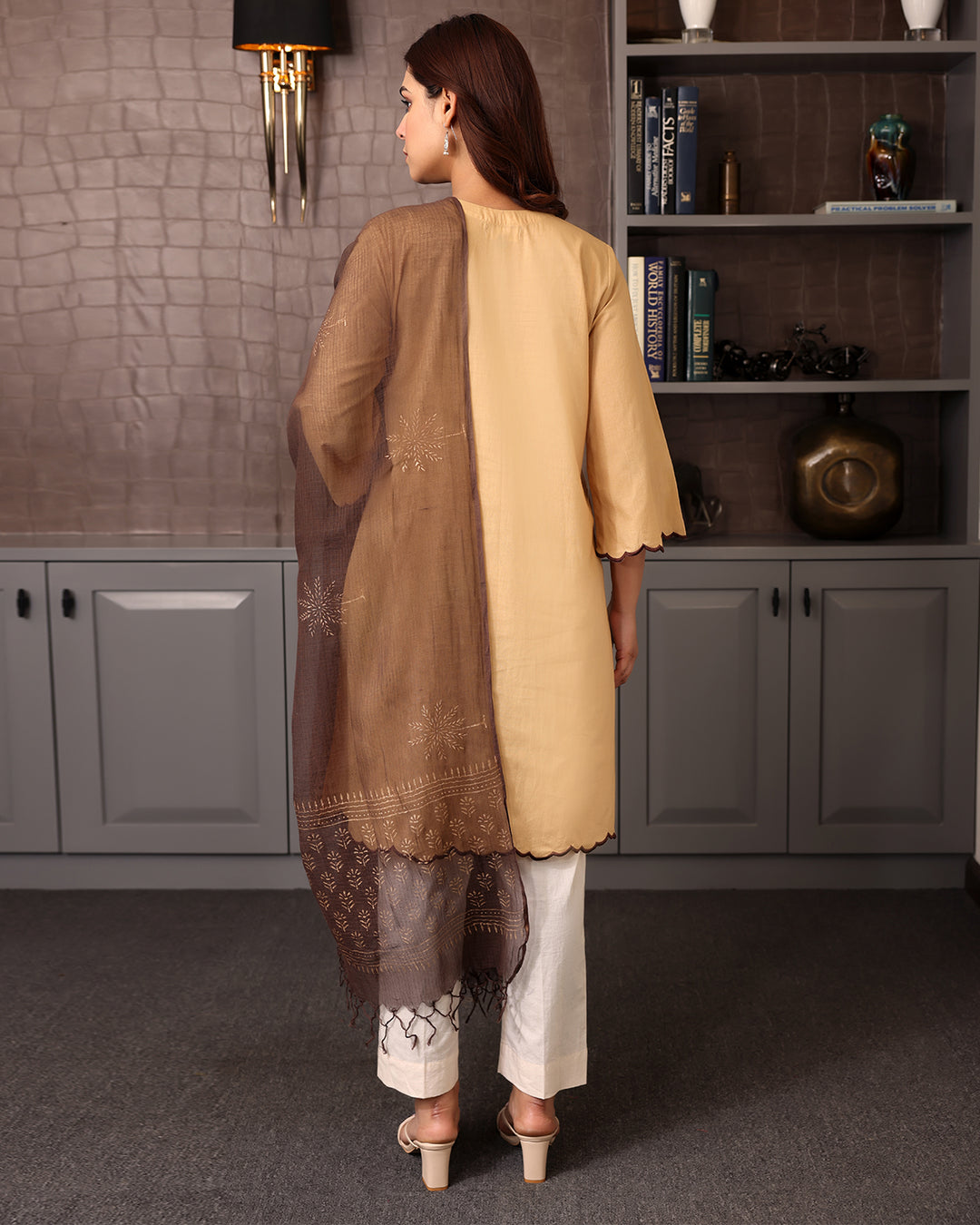 BEIGE COTTON KURTA-DUPATTA SET
