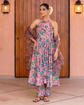 Peach Floral Muslin Suit Set