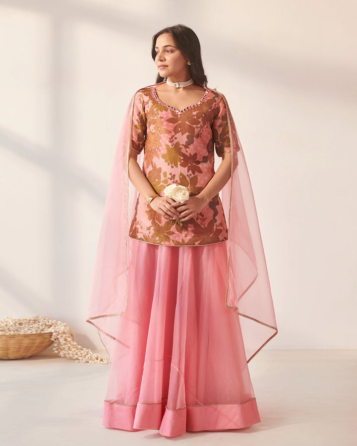 Sorbet Pink Floral Lehenga Set