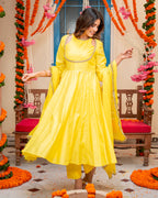 Yellow Chanderi Cut-Out Suit Set