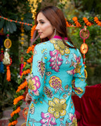 Blue Floral-Stroked Kurta Set