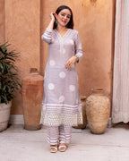 Grey Lace & Polka Kurta Set