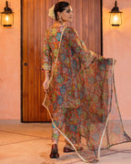 Orange Floral Muslin Suit Set