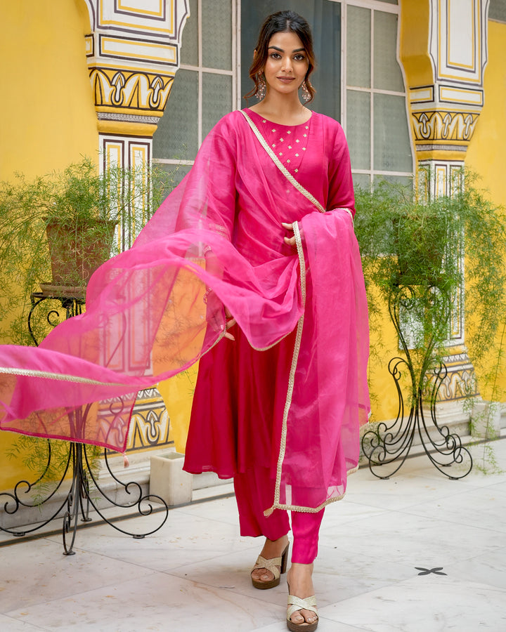 Pink Tamba Work Chanderi Suit Set