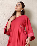 ROUND NECK A-LINE RED KURTA SET