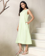 A-line Mint Cotton Midi Dress