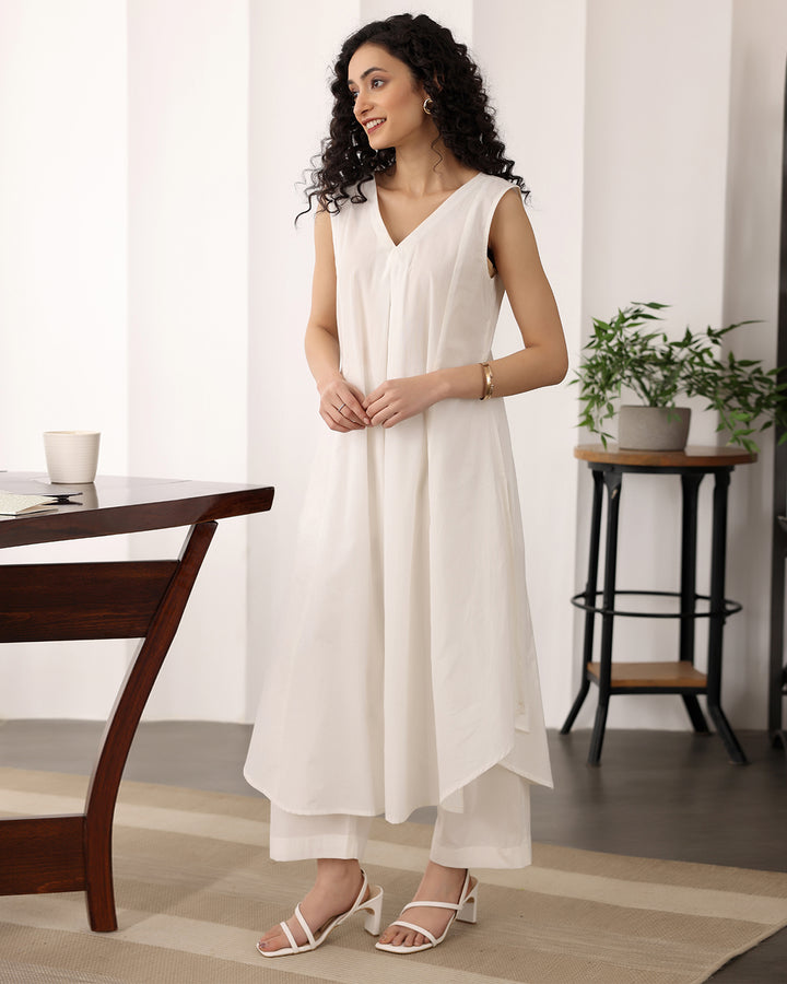 Classic White High-low Kurta Set