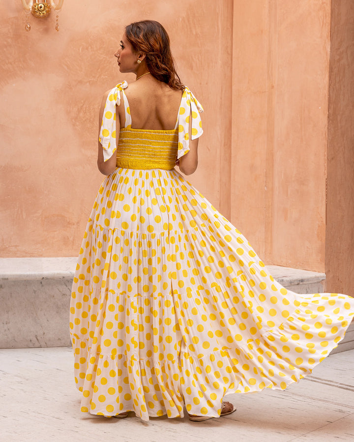 Yellow Smocked & Polka Dress