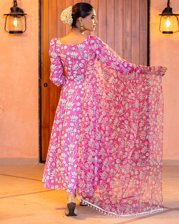Pink Floral Muslin Suit Set