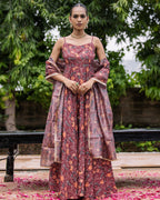 Brown Floral Muslin Suit Set