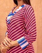 Red Stripes & Floral Kurta Set