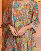 Orange Floral Muslin Suit Set