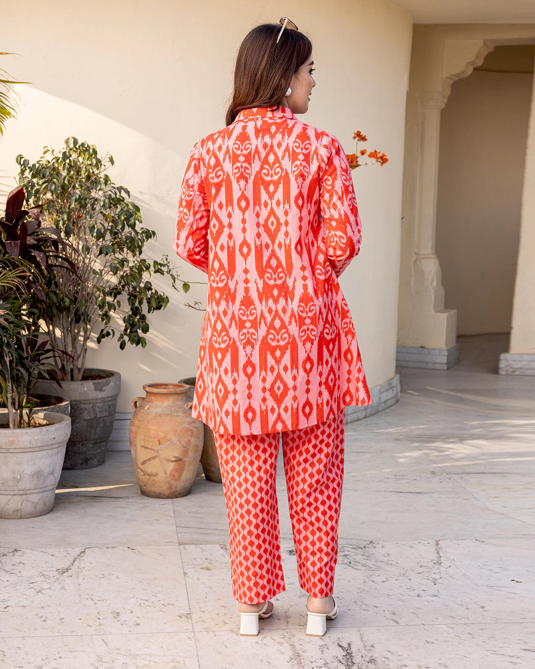 Coral Red Ikat Co-ord Set