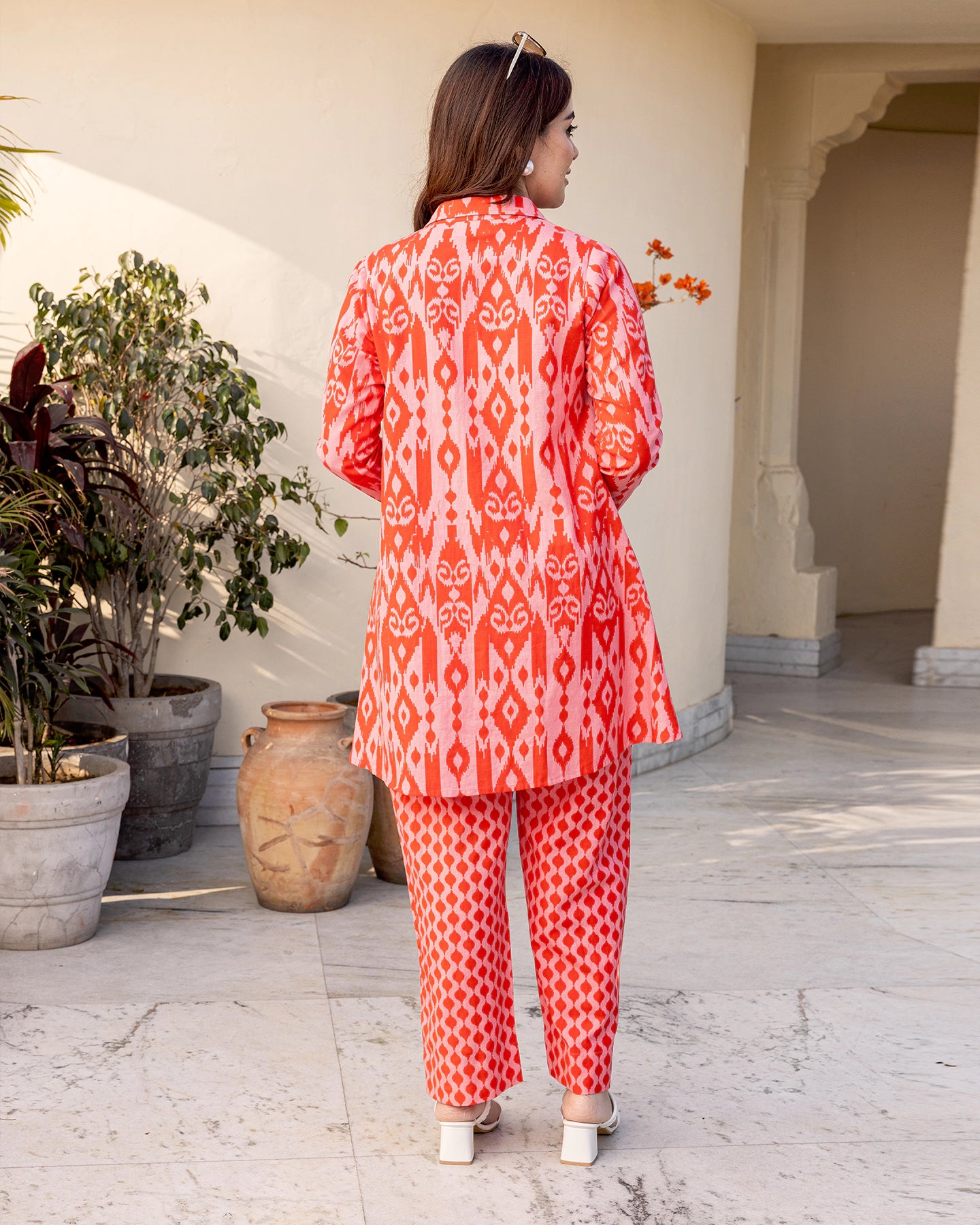 Coral Red Ikat co-ord set