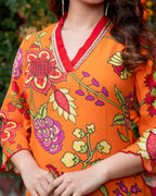 Orange Floral-Stroked Kurta Set