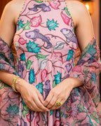Peach Floral Muslin Suit Set