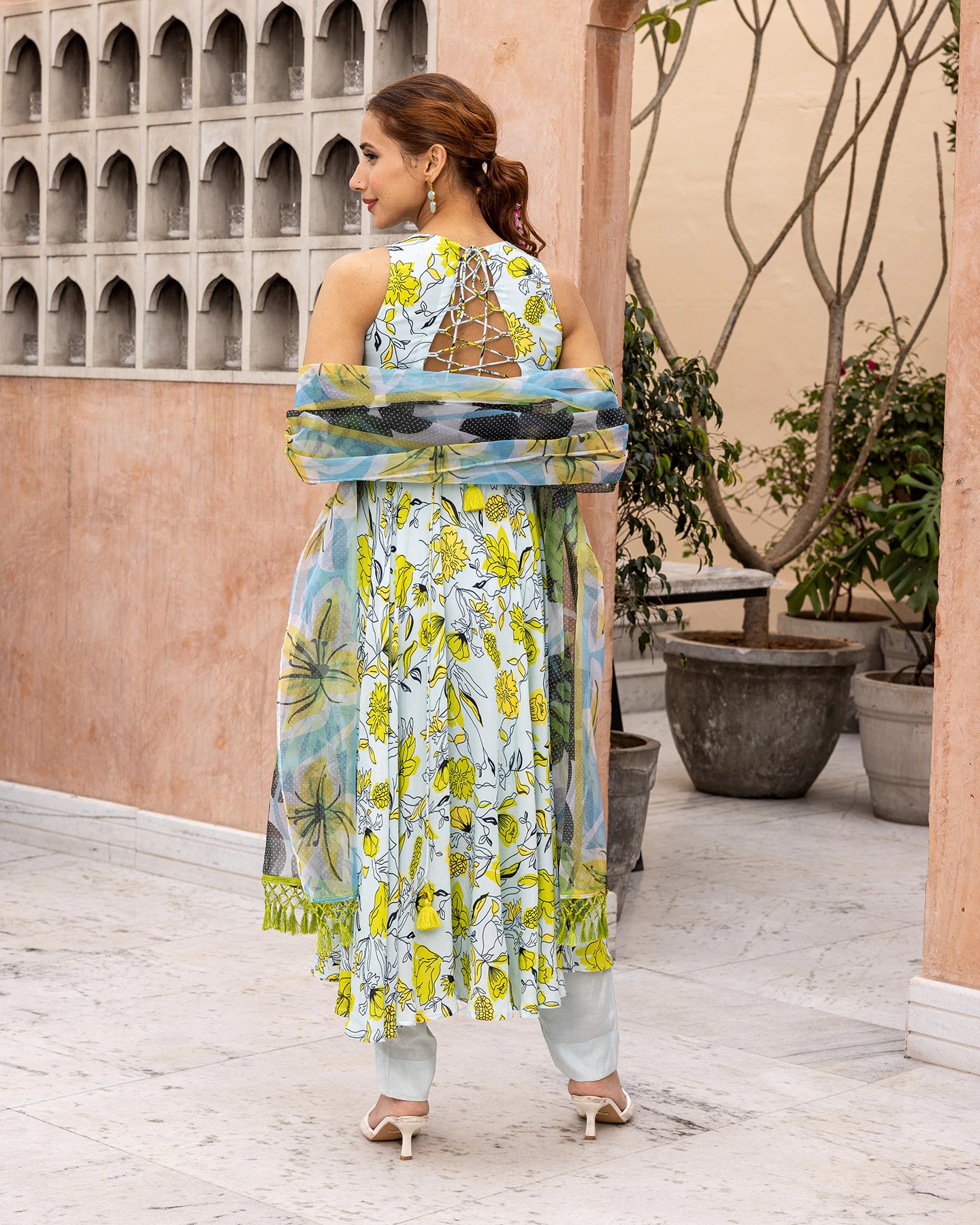 Pastel Blue Animated Floral Suit Set