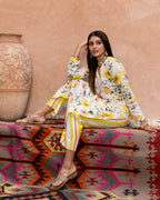 White Blossom & Stripe Kurta Set