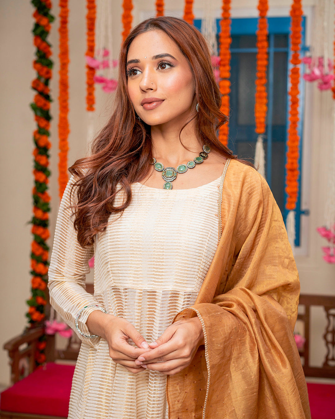 Ivory Self-Embroidered Suit Set