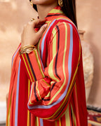 Red Striped Kurta Set