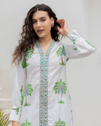 White Green Handblock kurta set