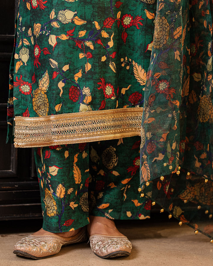 Dark Green Kalamkari Suit Set