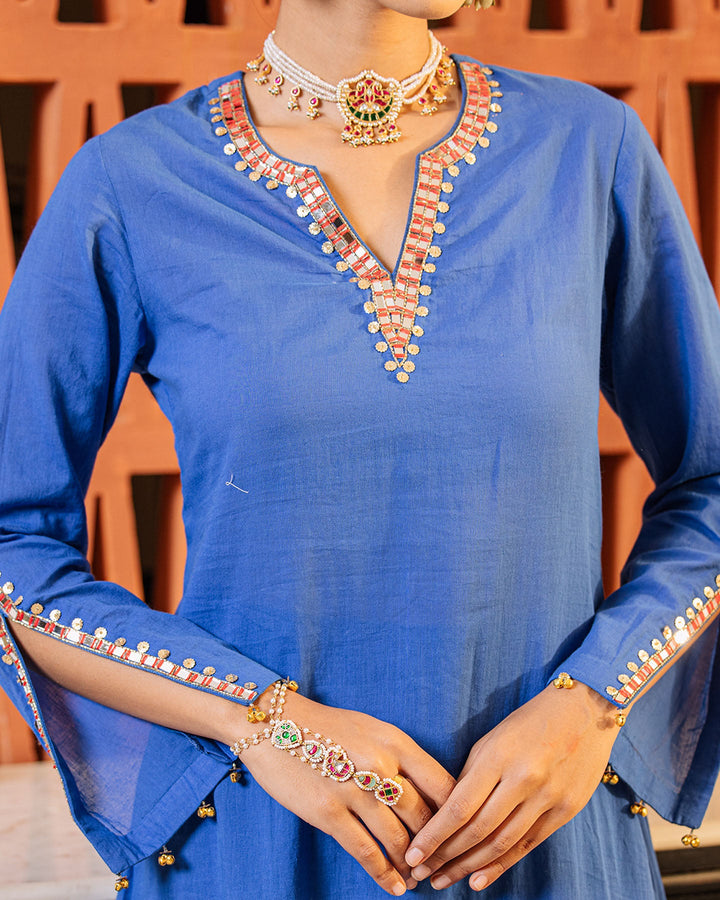 Royal Blue Mirror Work Kurta Set