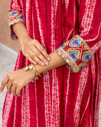 Red Tie Dye Gathered Kurta Set