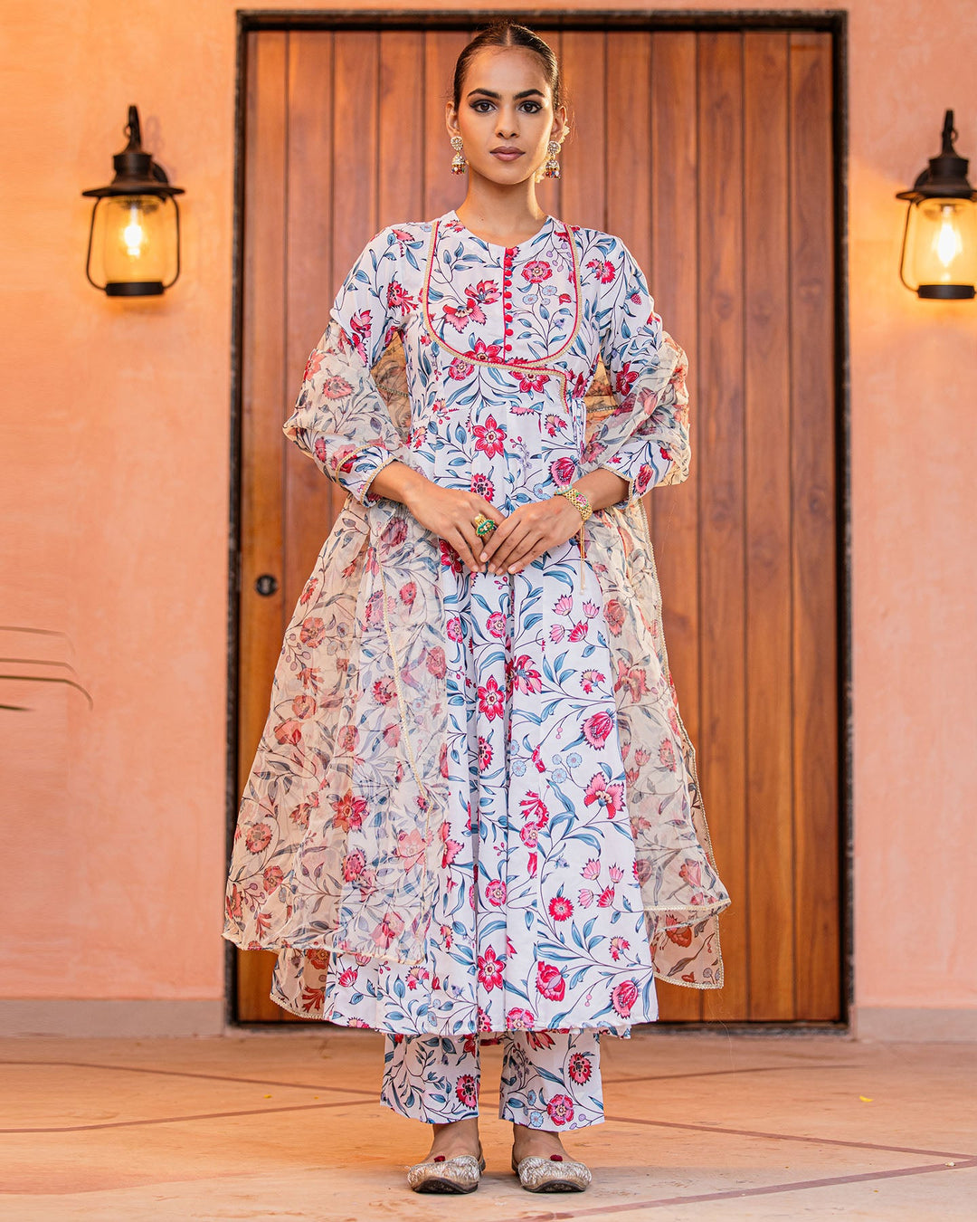 Ivory Printed Muslin Suit Set