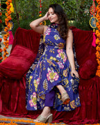 Purple Floral-Stroked Suit Set