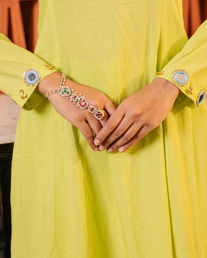 Parrot Green Mirror Work Kurta Set