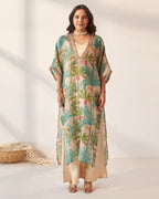 Off White Foliage Print Kaftan Set