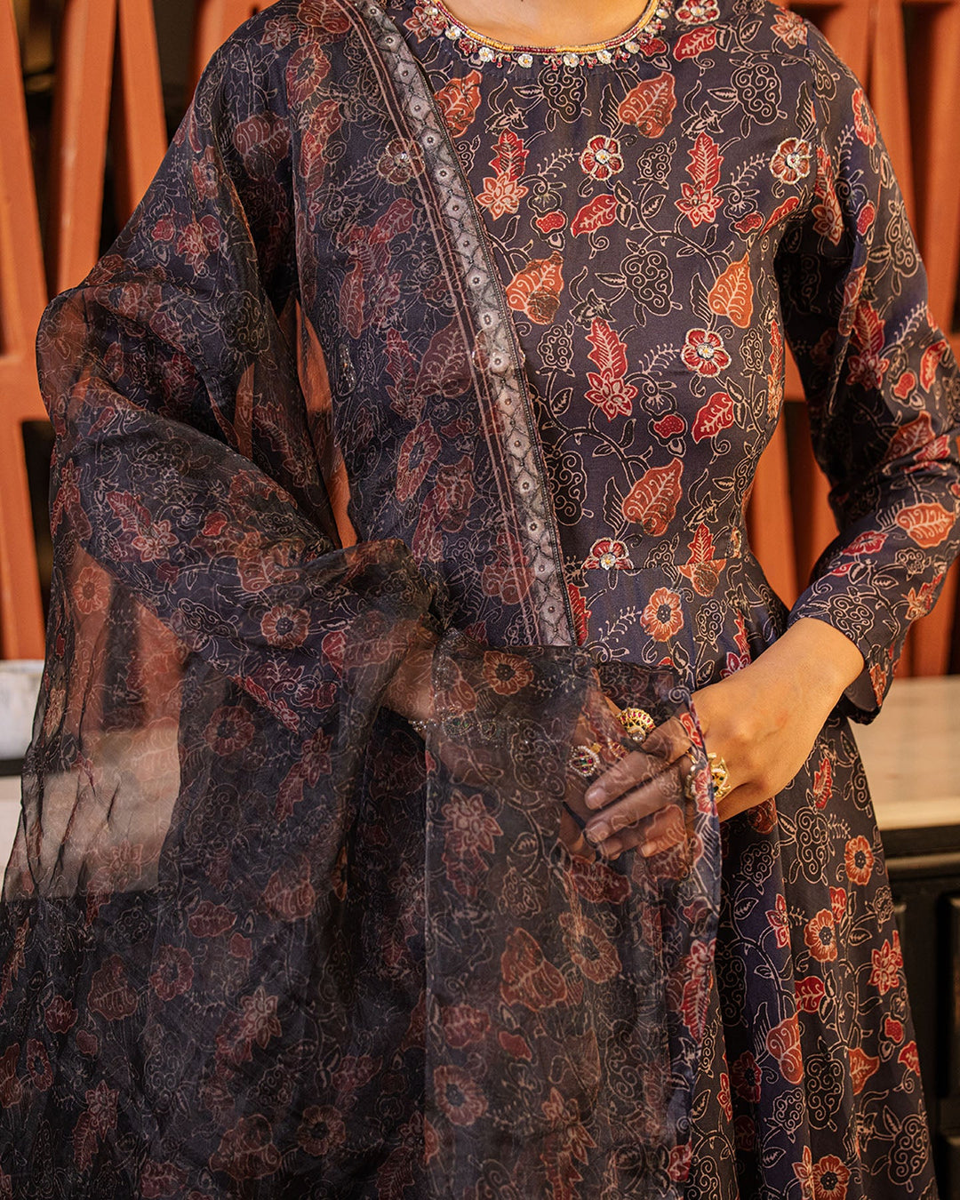 Charcoal Blue Kalamkari Suit Set