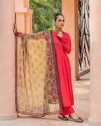Red & Green Kalamkari Suit Set