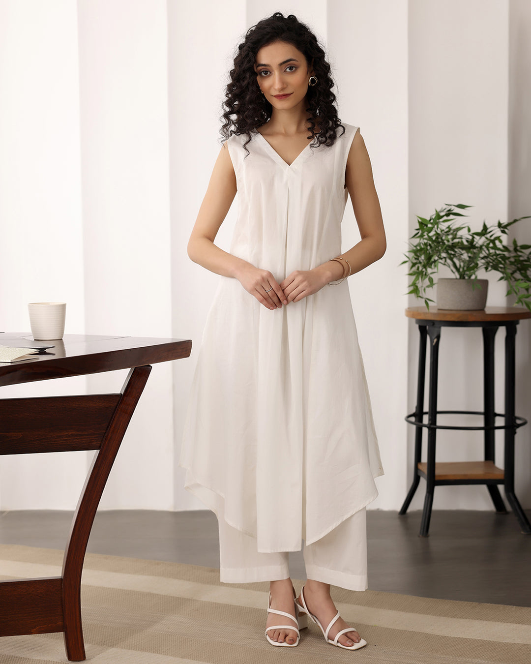 Classic White High-low Kurta Set