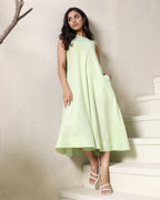 A-line Mint Cotton Midi Dress