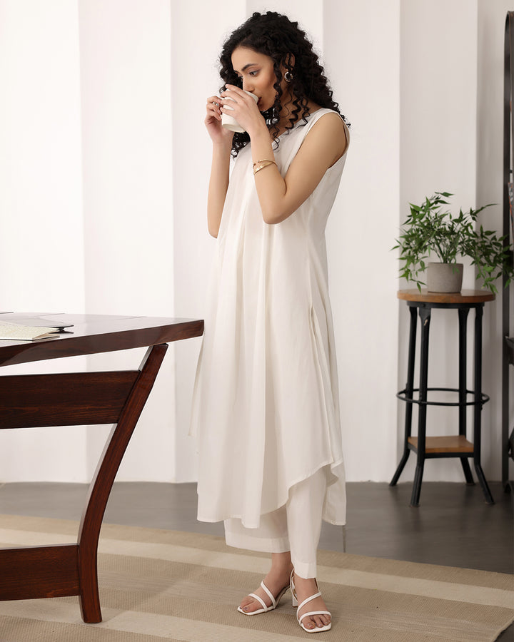 Classic White High-low Kurta Set