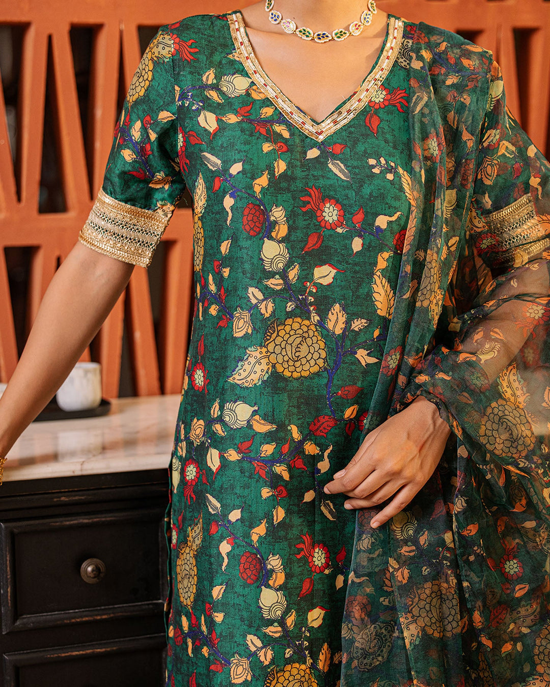 Dark Green Kalamkari Suit Set
